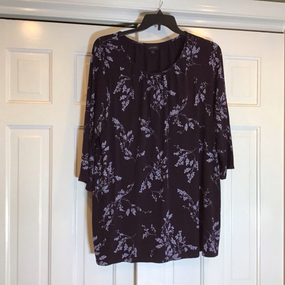 J.JILL Long Tunic Top Womens Size 2X WEAREVER COLLECTION Navy Periwinkle Floral